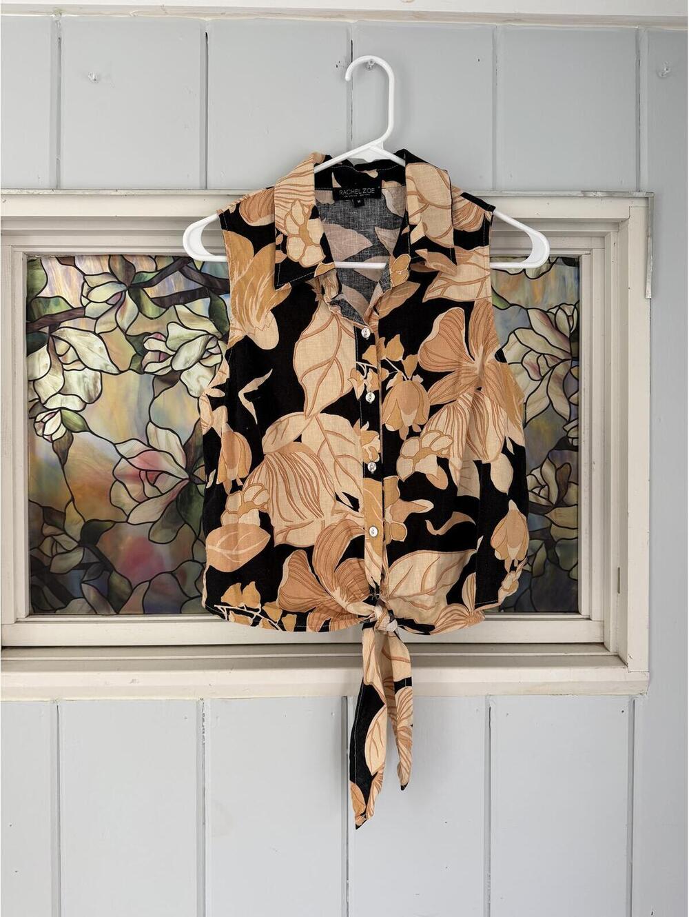 Rachel Zoe Sleeveless Tie-Front Floral Blouse Medium